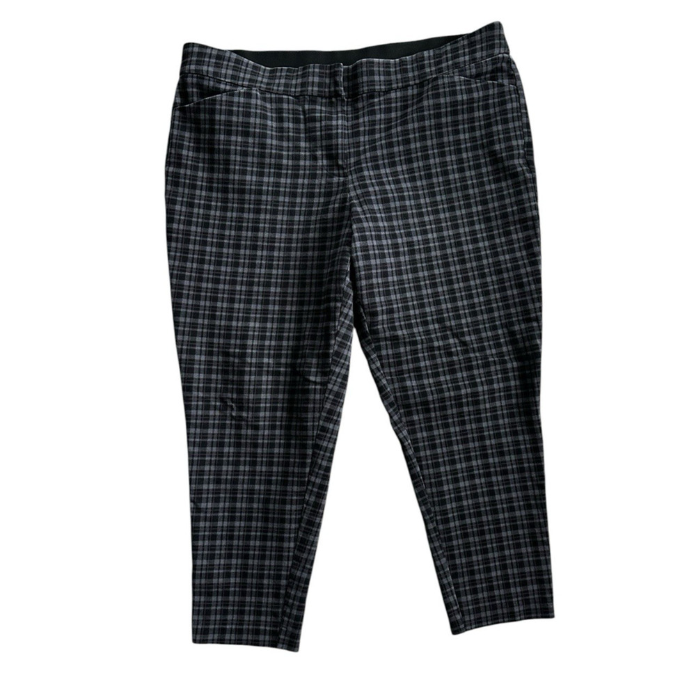 EVRI Women Plus Black Gray Pink Plaid Trousers Ankle Pants Size 16W - Picture 2 of 6